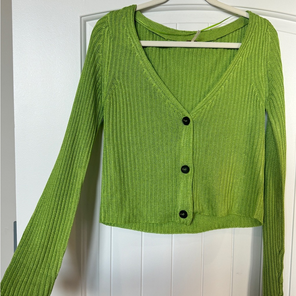 Free People Lime Green Knit Cardigan
